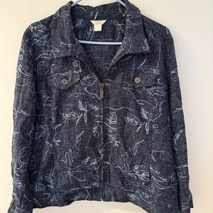 Christopher & Banks Dark Blue Floral Jean Jacket